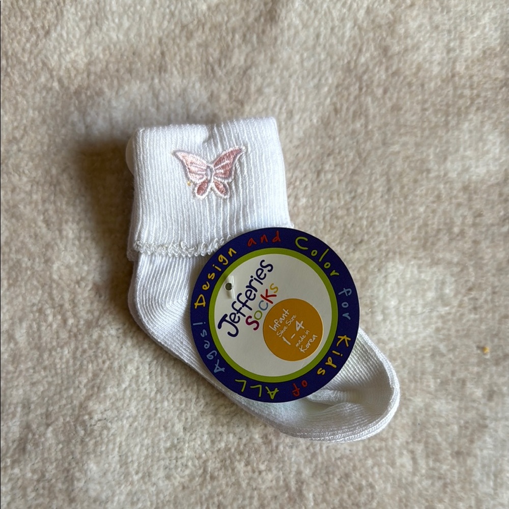 Jefferies Socks White Butterfly Design Socks